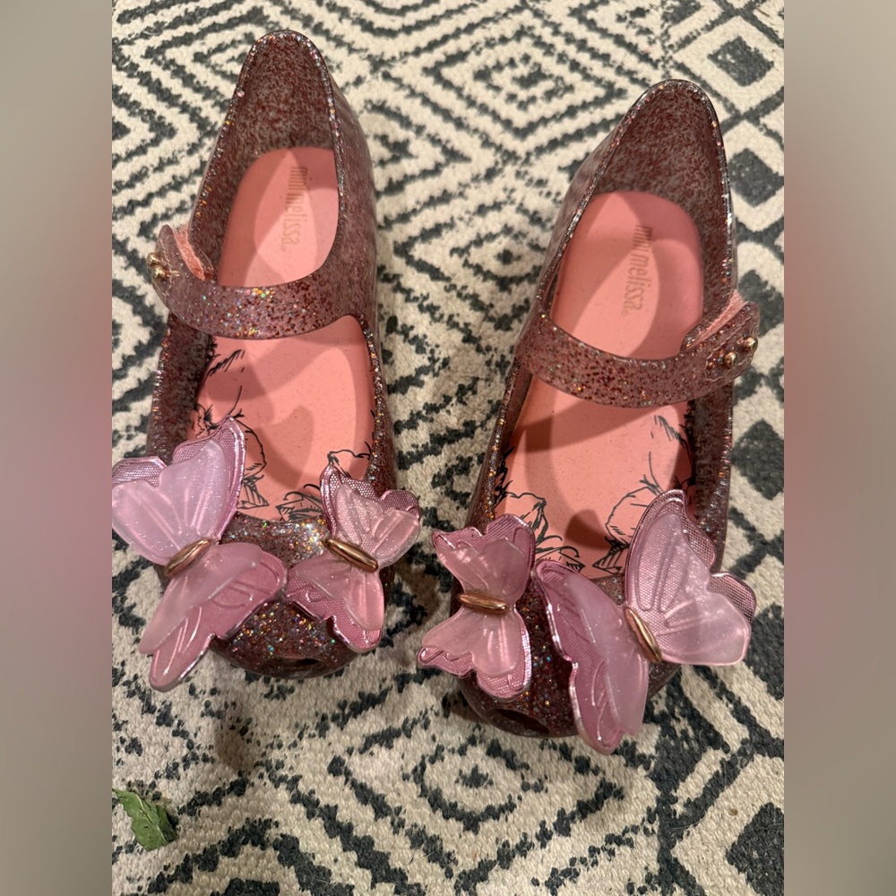 Mini Melissa Ultragirl Butterfly jelly ballerinas in pink glitter